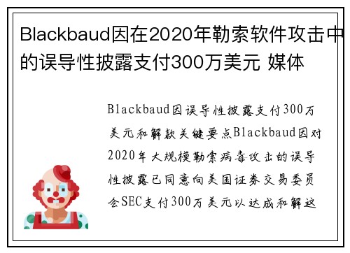 Blackbaud因在2020年勒索软件攻击中的误导性披露支付300万美元 媒体