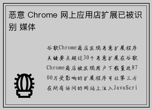 恶意 Chrome 网上应用店扩展已被识别 媒体